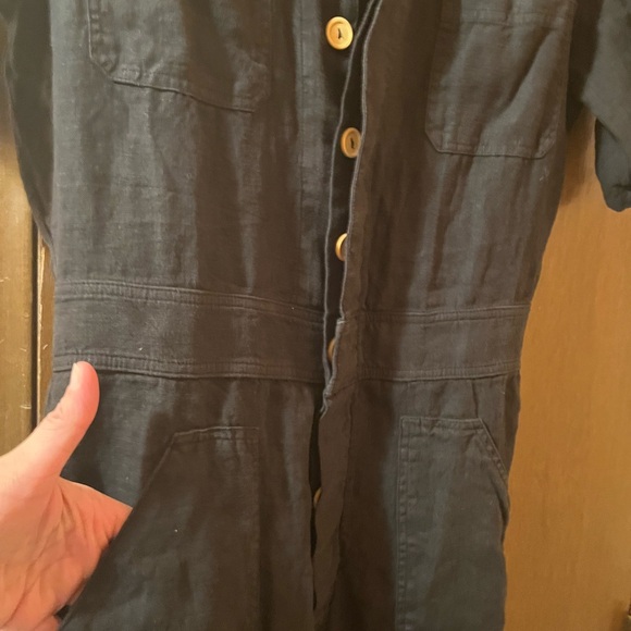 Mate the Label Linen Short Sleeve Jumpsuit in Jet Black - Picture 6 of 8